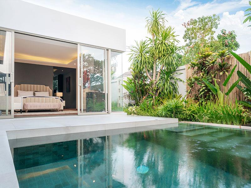 Swimming pool outside of house