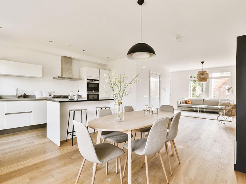 Modern white open planned kitchen